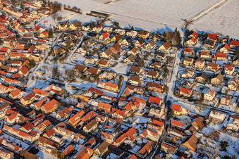 Vue aérienne de Haynaer Straße en hiver avec de la neige à Steinweiler dans le département Rhénanie-Palatinat, Allemagne