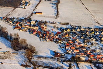 Photographie aérienne de Niedergasse sous la neige à Steinweiler dans le département Rhénanie-Palatinat, Allemagne
