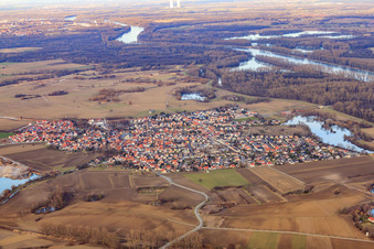 Vue aérienne de Vue de la ville depuis le sud-ouest à Leimersheim dans le département Rhénanie-Palatinat, Allemagne