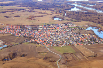 Vue aérienne de Vue de la ville depuis le sud-ouest à Leimersheim dans le département Rhénanie-Palatinat, Allemagne