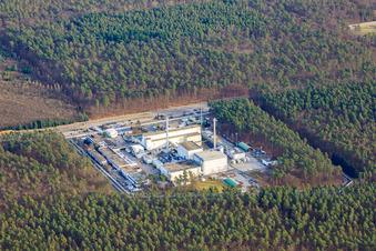 Vue aérienne de Usine de retraitement WAK de Karlsruhe à Linkenheim-Hochstetten dans le département Bade-Wurtemberg, Allemagne