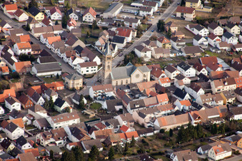 Vue aérienne de Saint Sébastien à le quartier Neuthard in Karlsdorf-Neuthard dans le département Bade-Wurtemberg, Allemagne