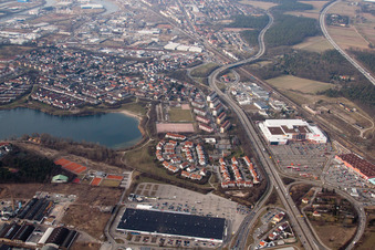Photographie aérienne de Lac de Rheinau à le quartier Rheinau in Mannheim dans le département Bade-Wurtemberg, Allemagne