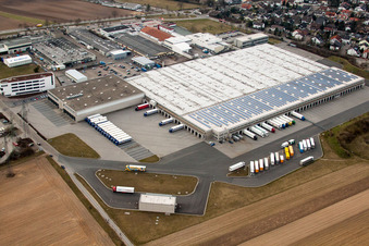 Vue oblique de Complexe immobilier et terrain du centre logistique Aldi Süd à Ketsch dans le département Bade-Wurtemberg, Allemagne