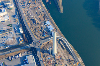 Grande centrale électrique avec nouvelle construction de l'unité 6 à le quartier Neckarau in Mannheim dans le département Bade-Wurtemberg, Allemagne d'en haut