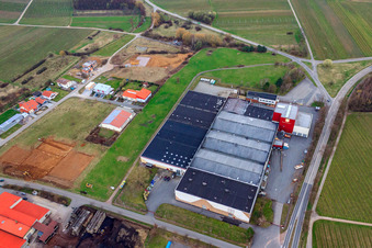 Vue aérienne de À l'Ahlmühle, la porte allemande du vin eG à Ilbesheim bei Landau dans le département Rhénanie-Palatinat, Allemagne