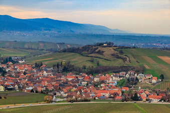 Photographie aérienne de Village viticole en contrebas du Kleine Kalmit à Ilbesheim bei Landau dans le département Rhénanie-Palatinat, Allemagne