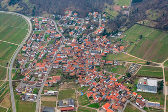 Vue aérienne de Village viticole au bord du Haardt à Eschbach dans le département Rhénanie-Palatinat, Allemagne
