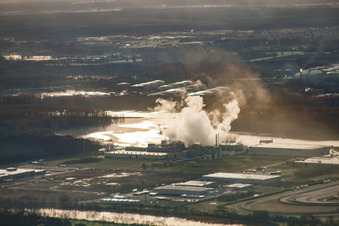 Vue aérienne de Zone industrielle et commerciale d'Oberwald avec usine de papier Palme à Wörth am Rhein dans le département Rhénanie-Palatinat, Allemagne