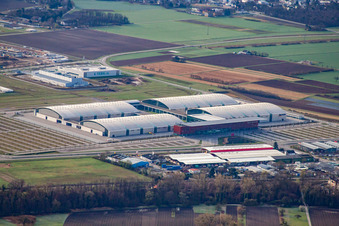 Vue aérienne de Nouvelle foire commerciale de Karlsruhe à le quartier Forchheim in Rheinstetten dans le département Bade-Wurtemberg, Allemagne