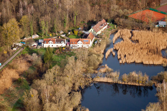 Vue aérienne de Biotopes sur le sentier forestier à le quartier Neuburgweier in Rheinstetten dans le département Bade-Wurtemberg, Allemagne