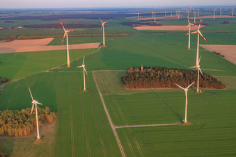 Vue aérienne de Parc éolien à Jüterbog dans le département Brandebourg, Allemagne
