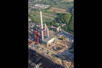 Photographie aérienne de Nouvelle centrale à charbon d'EnBW sur le Rhin à le quartier Daxlanden in Karlsruhe dans le département Bade-Wurtemberg, Allemagne