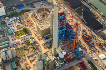 Nouvelle centrale à charbon d'EnBW sur le Rhin à le quartier Daxlanden in Karlsruhe dans le département Bade-Wurtemberg, Allemagne vue d'en haut