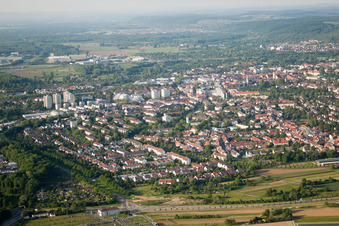 Vue oblique de Plaine inondable à le quartier Durlach in Karlsruhe dans le département Bade-Wurtemberg, Allemagne