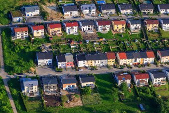 Vue aérienne de Wieselweg et Iltisweg à le quartier Hohenwettersbach in Karlsruhe dans le département Bade-Wurtemberg, Allemagne