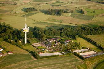 Vue aérienne de Haras du Kaiserhof au mât radio à le quartier Legelshurst in Willstätt dans le département Bade-Wurtemberg, Allemagne