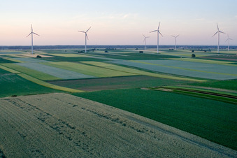 Vue aérienne de Éoliennes vers Bellheim à Rülzheim dans le département Rhénanie-Palatinat, Allemagne