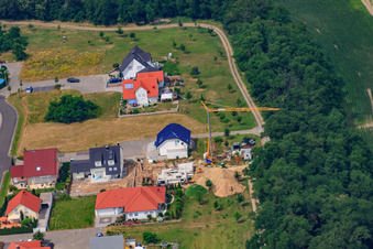 Vue aérienne de Nouvelle zone de développement de Blumenring à le quartier Hardtwald in Neupotz dans le département Rhénanie-Palatinat, Allemagne