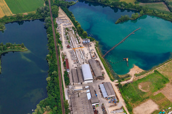 Vue aérienne de BERDING BETON GmbH à Vettersee et Schäfersee à le quartier Rheinsheim in Philippsburg dans le département Bade-Wurtemberg, Allemagne