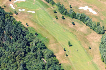 Image drone de Zone de terrain de golf Domaine de golf Dreihof à le quartier Dreihof in Essingen dans le département Rhénanie-Palatinat, Allemagne