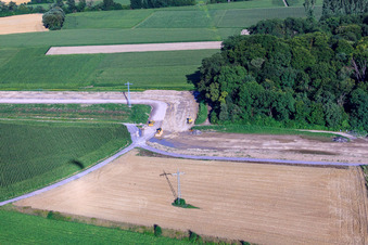 Vue aérienne de Chantier de construction du polder près de Neupotz à Jockgrim dans le département Rhénanie-Palatinat, Allemagne