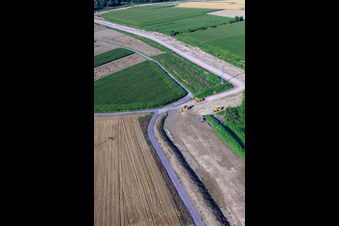 Vue oblique de Chantier de construction du polder près de Neupotz à Jockgrim dans le département Rhénanie-Palatinat, Allemagne