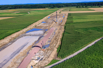 Vue aérienne de Chantier de construction du polder à Neupotz à Neupotz dans le département Rhénanie-Palatinat, Allemagne