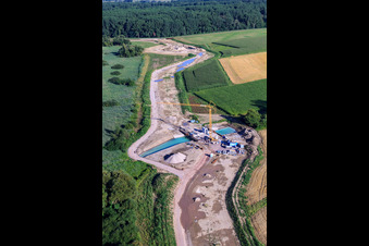 Vue aérienne de Chantier de construction du polder près de Neupotz à Wörth am Rhein dans le département Rhénanie-Palatinat, Allemagne
