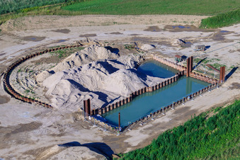 Vue oblique de Chantier de construction du polder près de Neupotz à Wörth am Rhein dans le département Rhénanie-Palatinat, Allemagne