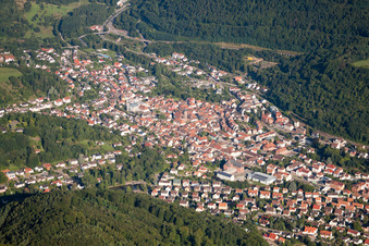 Vue aérienne de Vue des rues et des maisons dans les quartiers résidentiels à Annweiler am Trifels dans le département Rhénanie-Palatinat, Allemagne