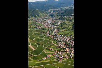 Vue aérienne de Panorama de la ville et des environs à le quartier Untertal in Bühlertal dans le département Bade-Wurtemberg, Allemagne