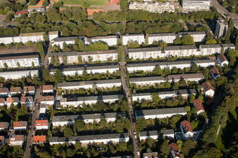 Vue aérienne de Bussardweg-Danzigerstr à le quartier Weiherfeld-Dammerstock in Karlsruhe dans le département Bade-Wurtemberg, Allemagne