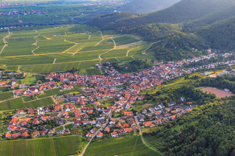 Vue aérienne de Ville viticole en bordure du Haardt au nord-est à le quartier SaintMartin in Sankt Martin dans le département Rhénanie-Palatinat, Allemagne