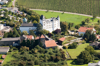 Vue aérienne de Victor's Residenz-Hôtel Schloss Berg à le quartier Nennig in Perl dans le département Sarre, Allemagne