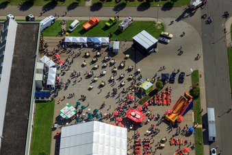 Photographie aérienne de Centre logistique mondial Daimler / Mercedes-Benz GLC sur l'île de Grün à Germersheim dans le département Rhénanie-Palatinat, Allemagne