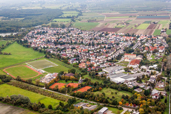 Vue aérienne de Champs agricoles et terres agricoles à Lambsheim dans le département Rhénanie-Palatinat, Allemagne