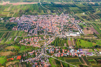 Vue aérienne de Vue des rues et des maisons dans les quartiers résidentiels à Weisenheim am Sand dans le département Rhénanie-Palatinat, Allemagne