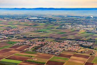 Vue aérienne de Vue de la ville depuis l'ouest à Heßheim dans le département Rhénanie-Palatinat, Allemagne