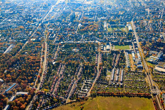 Vue aérienne de Waldring du nord à le quartier Nordstadt in Karlsruhe dans le département Bade-Wurtemberg, Allemagne