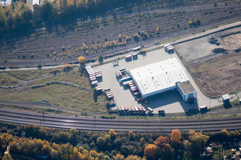 Vue aérienne de Wofahrtsweierer Straße, Emons Spedition GmbH à le quartier Oststadt in Karlsruhe dans le département Bade-Wurtemberg, Allemagne