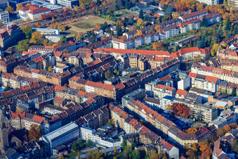 Vue aérienne de Gerwigstraße x Georg-Friedrich-Straße à le quartier Oststadt in Karlsruhe dans le département Bade-Wurtemberg, Allemagne
