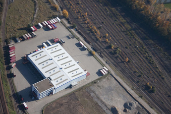 Vue aérienne de Emons Forwarding à le quartier Oststadt in Karlsruhe dans le département Bade-Wurtemberg, Allemagne