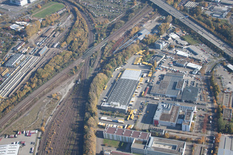 Entrepôts et bâtiment d'expédition SWS-Speditions-GmbH, Ottostraße à le quartier Durlach in Karlsruhe dans le département Bade-Wurtemberg, Allemagne hors des airs