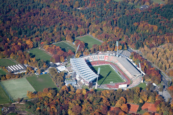 Vue aérienne de Football Wildparkstadion du club KSC à le quartier Innenstadt-Ost in Karlsruhe dans le département Bade-Wurtemberg, Allemagne