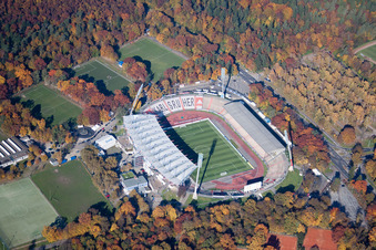 Photographie aérienne de Football Wildparkstadion du club KSC à le quartier Innenstadt-Ost in Karlsruhe dans le département Bade-Wurtemberg, Allemagne