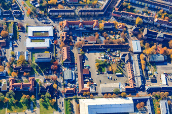Vue aérienne de Kussmaulstraße x Ludwig-Haas-Straße à le quartier Nordweststadt in Karlsruhe dans le département Bade-Wurtemberg, Allemagne
