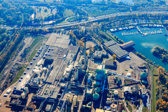 Photographie aérienne de Usine de papier Maxau Stora-Enso à le quartier Knielingen in Karlsruhe dans le département Bade-Wurtemberg, Allemagne