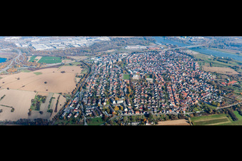 Vue aérienne de Les rives du Rhin à le quartier Maximiliansau in Wörth am Rhein dans le département Rhénanie-Palatinat, Allemagne