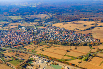 Vue aérienne de Vue de la ville depuis l'est à Hagenbach dans le département Rhénanie-Palatinat, Allemagne